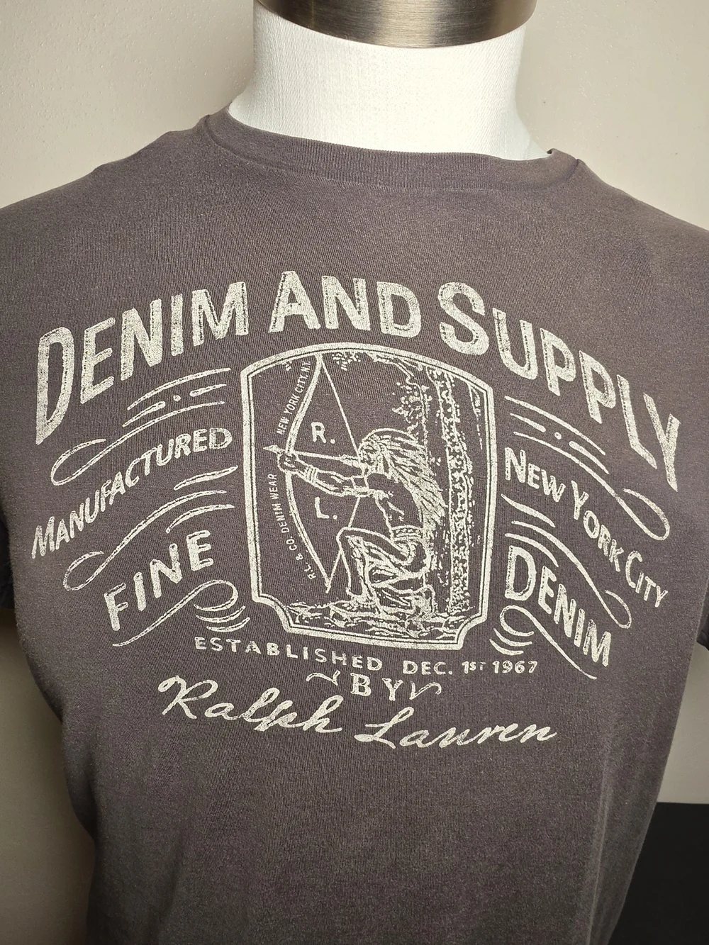Ralph Lauren Denim & Supply Short Sleeve Graphic Tee - Charcoal with White Print